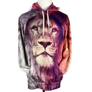3D Pink Purple Lion Sweatshirt Pullover Hoodie XL